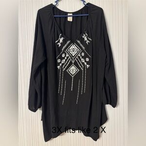 Black Embroidered Women's Top